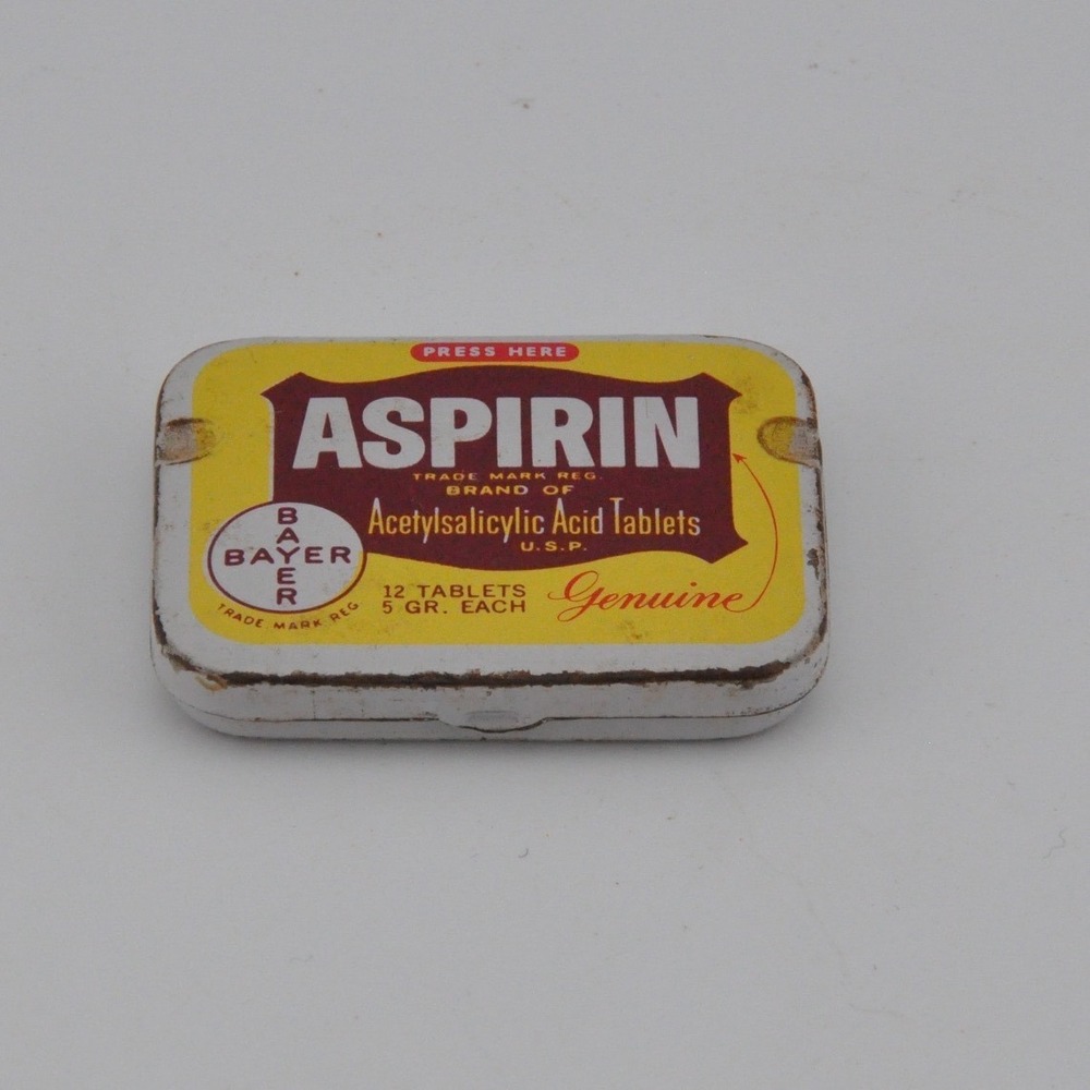 Bayer Aspirin Tin Small Yellow Vintage Medical Collectible Pocket Case